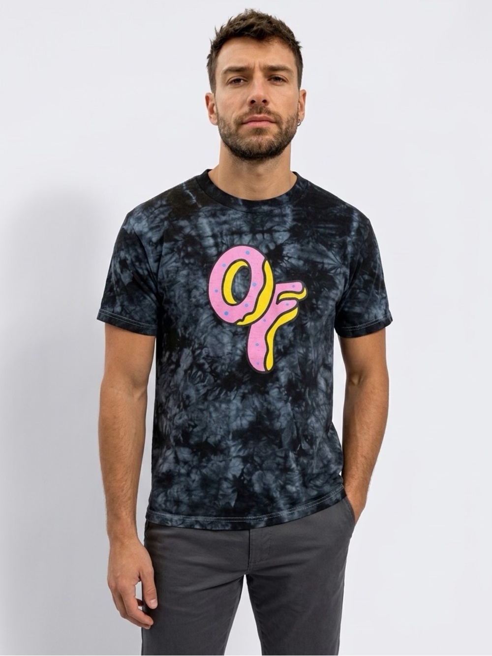 Odd Future Black Tie-Dye Tee with Pink and Yellow 'OF' Graphic